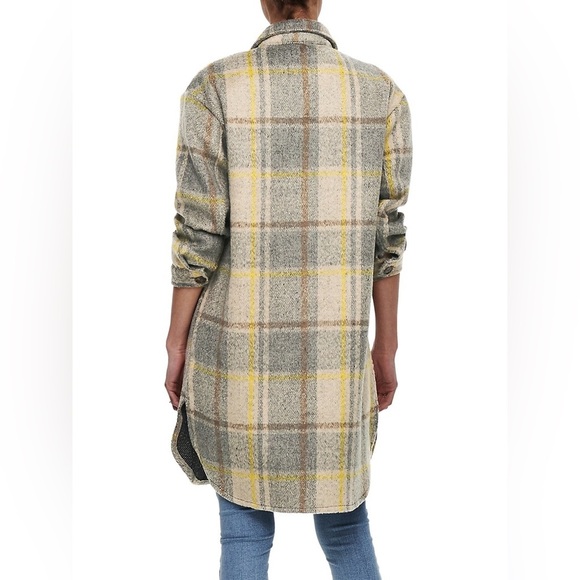 Only Wool-Blend Grey Yellow Plaid Long Shacket Size Medium - Picture 2 of 16